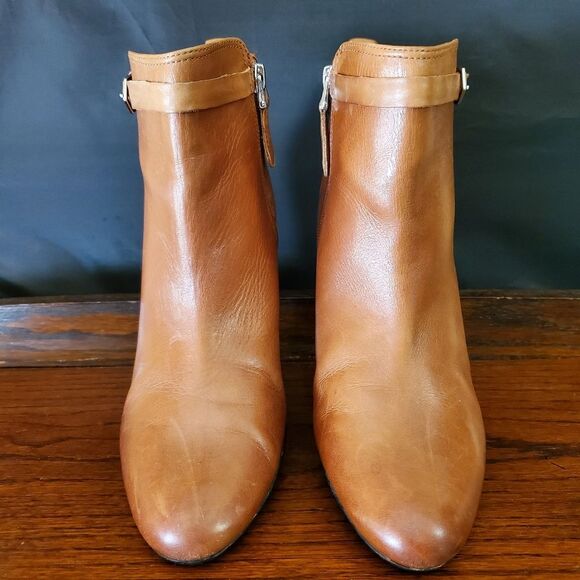 Sam Edelman Maddox Leather Cognac Heel Ankle Boots Size 8M - Picture 3 of 13